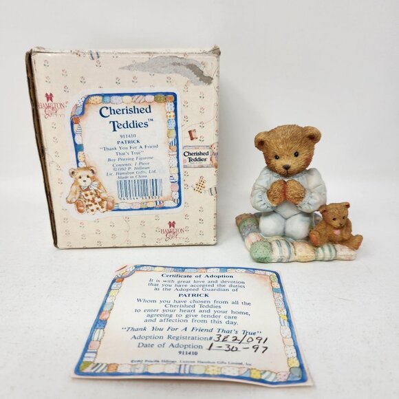 1992 Cherished Teddies PATRICK 911410 Boy Praying Figurine "Thank You For a Frie - Picture 1 of 11